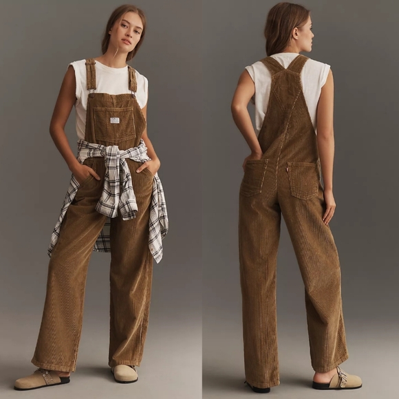 NWT Levi's Baggy Corduroy Overalls In Ermine Tan - Picture 2 of 11